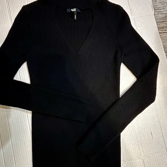 Paige Jeanie Black Ribbed V-Cutout Choker Sweater XS - Picture 2 of 7